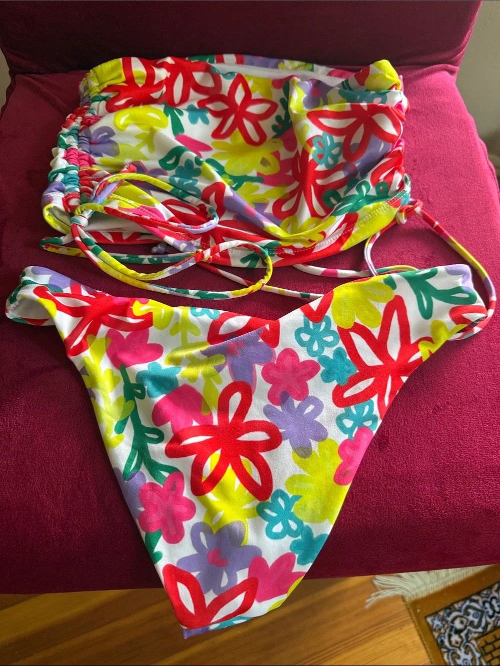 Girls Multicolor Floral Tie-Side Bikini Set - Vibrant Floral